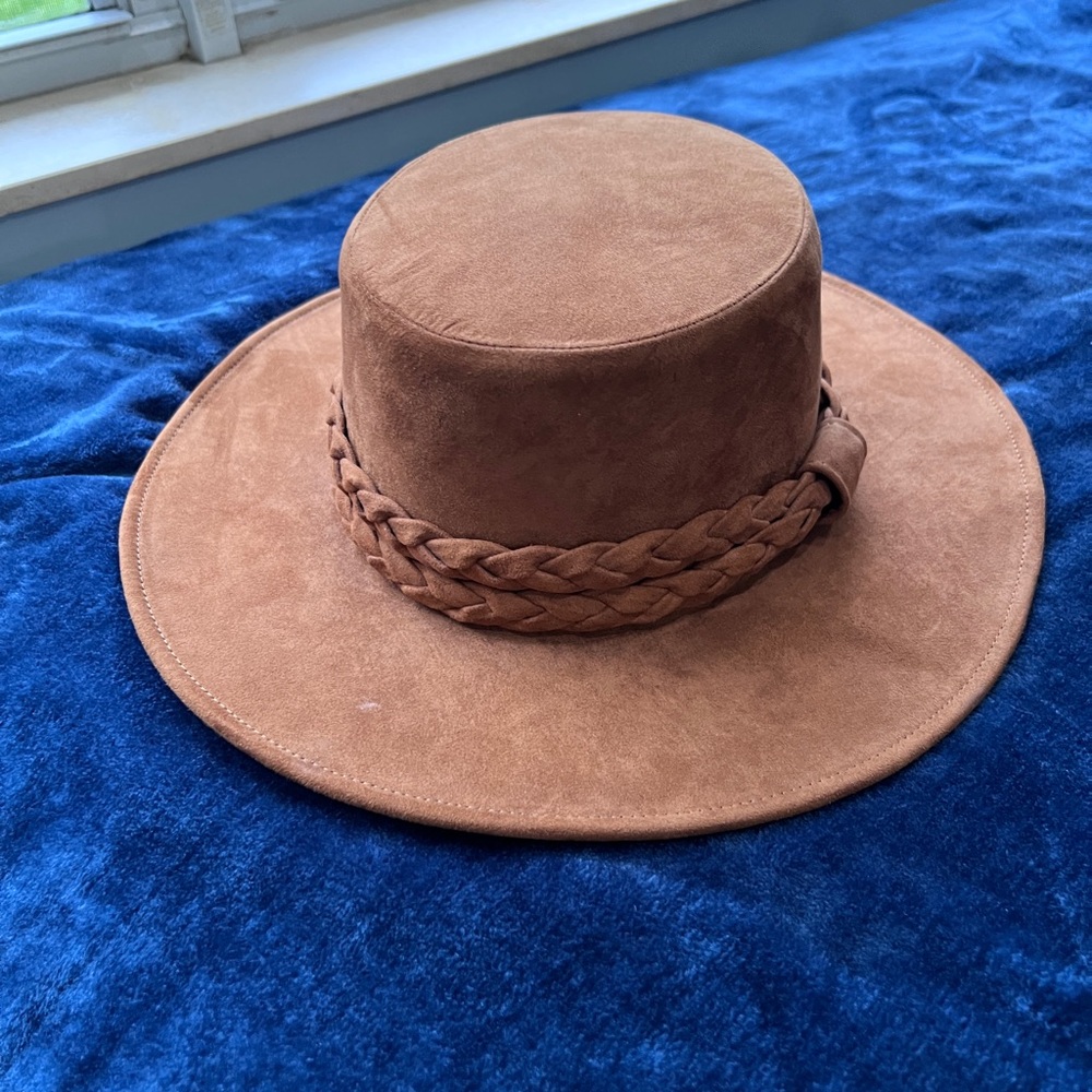 Women's Braided Band Suede Wide-Brim Hat - Brown